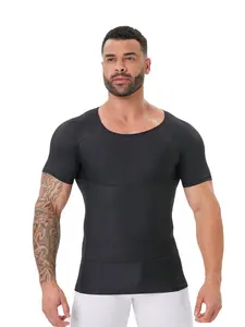 Men's Compression Short Sleeve Shirt, Sharkskin Fabric, Dual Layer Abdominal Shaping, Comfortable Breathable, Sports Gym Running Base Layer, Lightweight Compression Activewear