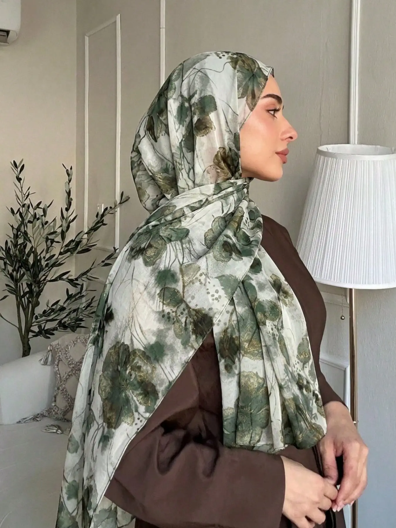 Women's Fashion Chiffon Floral Print Scarf, Elegant Casual Muslim Hijab, Lightweight Breathable Headscarf, All Seasons, Holiday Gift