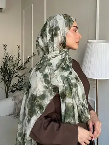 Women's Fashion Chiffon Floral Print Scarf, Elegant Casual Muslim Turban Hijab, Lightweight Breathable Summer Headscarf, All Seasons, Holiday Gift