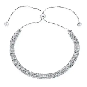Triple Row CZ Tennis Statement Cocktail Bracelet CZ Bolo Adjustable Bracelet