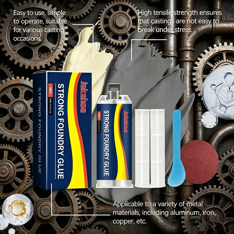 Heavy-Duty Foundry AB Glue Repair Kit with Spatula & Sandpaper, High Temp Resist Metal Casting Adhesive, Waterproof Crack Sealant for Cast Iron, Industrial Users’ Hardware & Auto Parts Fixing, Aluminum