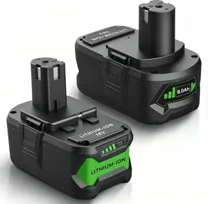 2 pack  18V/8Ah Ryobi lithium-ion replacement battery pack  Compatible with models P108/P107/P102, etc. for replacement batteries  Suitable for wireless power tools in woodworking, construction and household use, with high capacity and long battery life