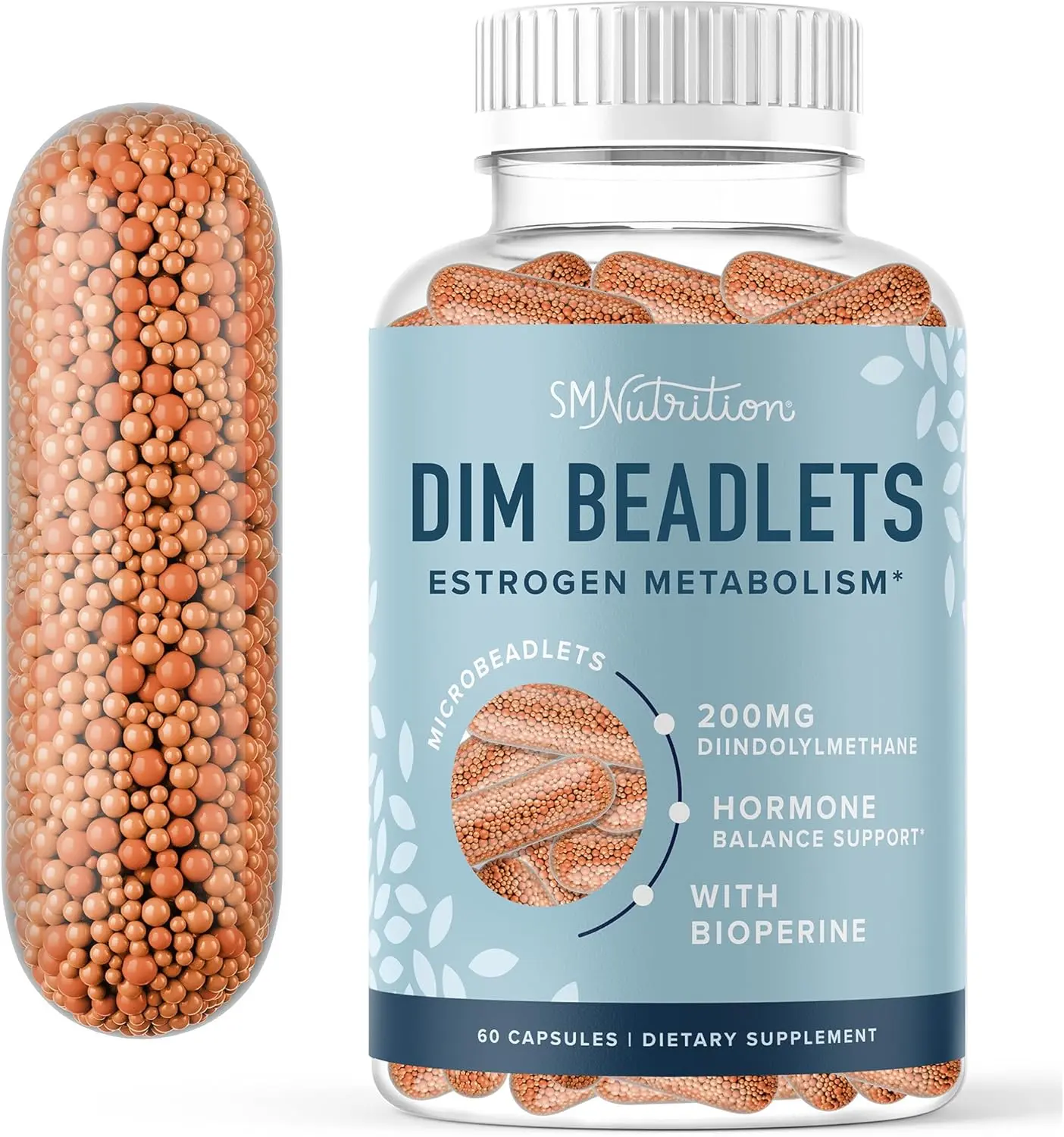 DIM Supplement 200 mg for Hormone Balance | Delayed-Release Microbeadlets | Estrogen Balance for Women & Men | 60 Microbeadlet Capsules