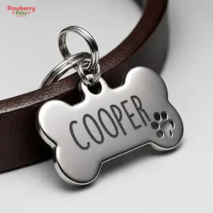Custom Engraved Stainless Steel Dog Tag, Personalized Bone Pet ID Tag for Dogs & Cats, Metal Collar Name Tag with Split Ring, Pet Accessories