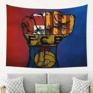 united Barcelona-themed tapestry Wall Hanging, made of peach-colored velvet, is a wall art piece suitable for living rooms, bedrooms, offices, family rooms, and parties, Decor