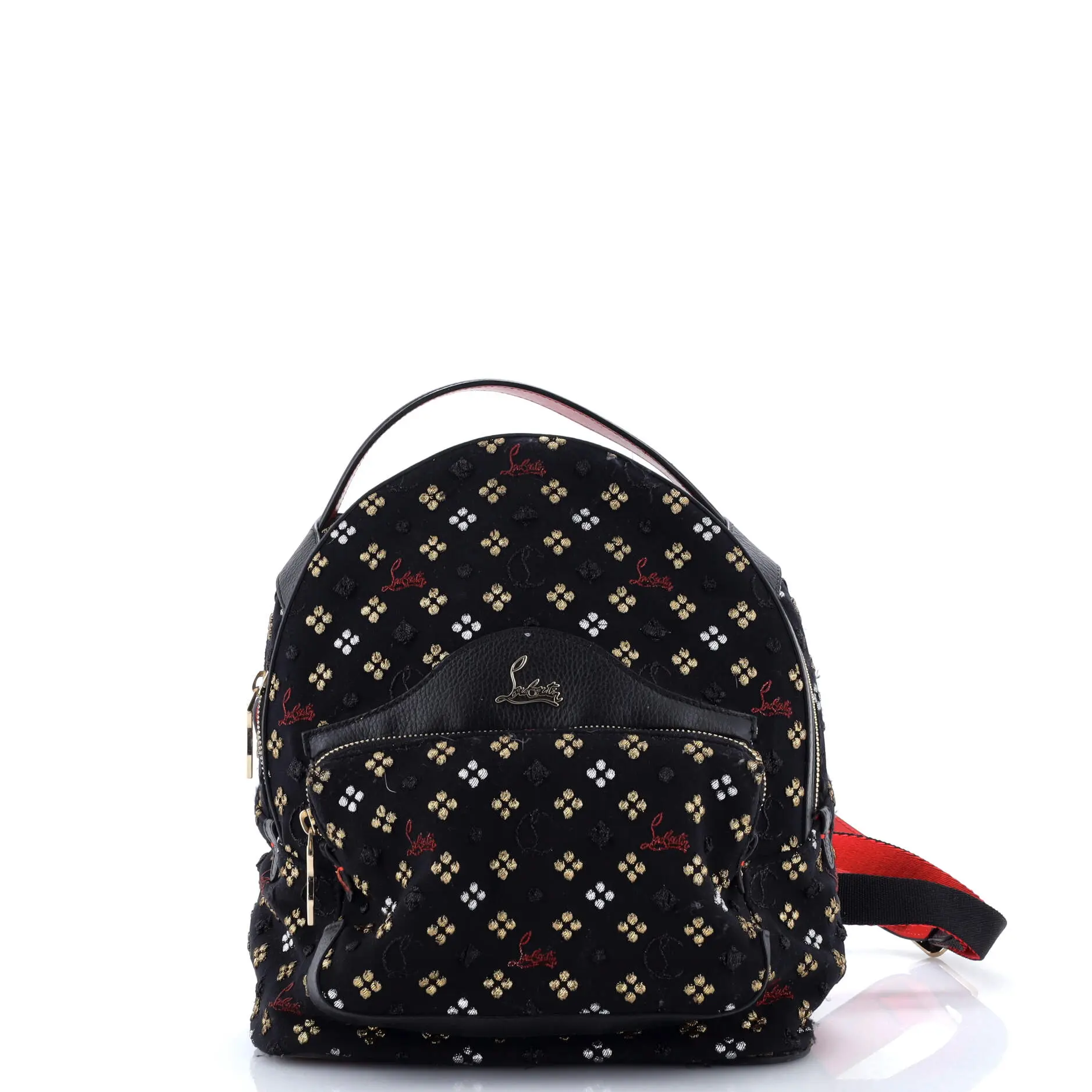 Pre-owned christian louboutin Leather Backpacks Backloubi Backpack Embroidered Canvas Small by Rebag