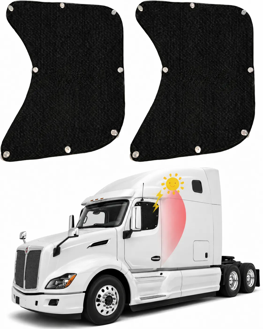2PCS 23''*21.6'' Side Window Shades for Semi Truck/Heavy Duty Truck - Freightliner Cascadia, Volvo, Mack, Kenworth, Peterbilt, International LT, Western Star - Mesh Shade - Truck Accessories