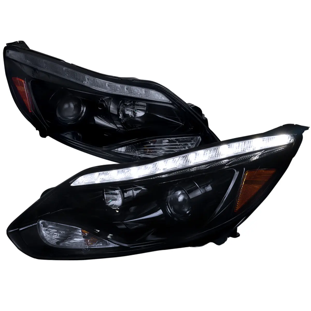 2012-2014 Focus Projector Headlights w/ LED Light Strip & LED Turn Signal Lights (Chrome Housing/Smoke Lens)