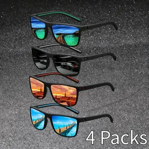 4-Packs Fashion Retro Plaid Square Sunglasses, UV400 Protection, Silver Frames, Casual All-Season Style for Men and Women