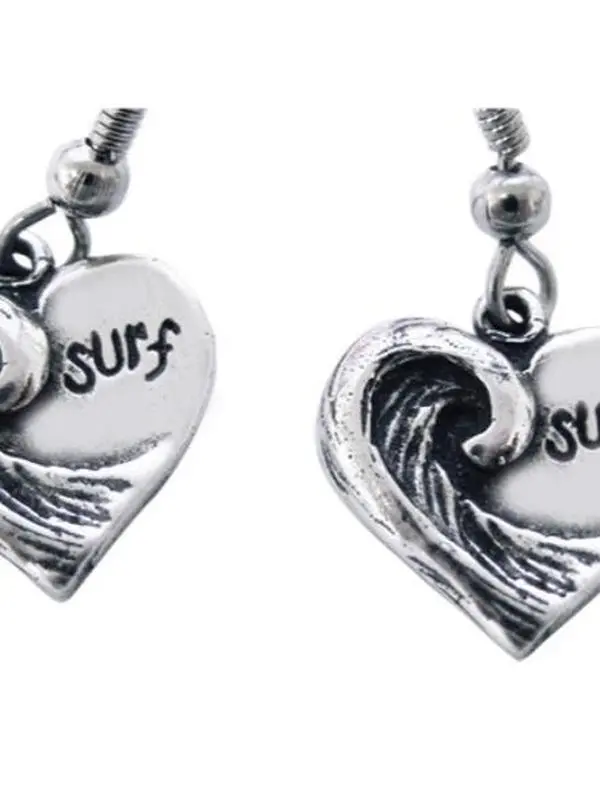 Joe Paradise Big Heart Wave Curl Earrings Custom Surf Jewelry for Stoked Surfers