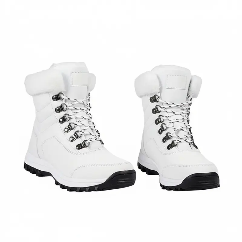 Women's White Waterproof Snow Boots, Round Toe, Plain Look, Fur-Lined with Warm Plush Lining, Lace-Up, Ideal for Cold Weather Walking and Hiking Anti Puncture Boots Ankle Deck Boot