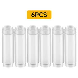 First In First Out 16 Ounce Condiment Squeeze Bottle 6 Refillable Lid FIFO Squeeze Bottle - Precision Dispensing Tip Flexible Clear Plastic Squeeze Bottle For Sauces