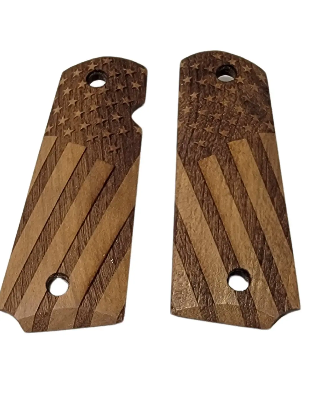 1911 Full Size Grips Unfinished Walnut with Carved American Flag Design   Panels