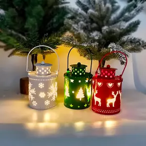 【3 PACK】Christmas Decorative Lantern Lights, Flameless Battery Operated Hanging Metal LED Candles Lanterns for Christmas Centerpiece Table Indoor Outdoor Party Decoration