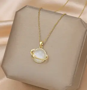 Planet Pendant Necklace Gold Plated Stainless Steel Titanium Steel Chain Minimalist Celestial Jewelry for Women Trendy Everyday Layering Necklace Gift for Birthdays Anniversaries and Special Occasions