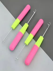 5-Pack Colorblock Plastic Handle Hair Extension Hooks, Single Bent End Dreadlock Hooks, Hair Styling Tools for Wigs and Braids