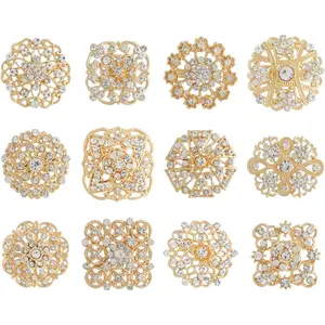 36 Pieces Wedding Bouquet Brooches for Women Fashion, Rhinestone Bulk Flower Brooch Pins for Crafts