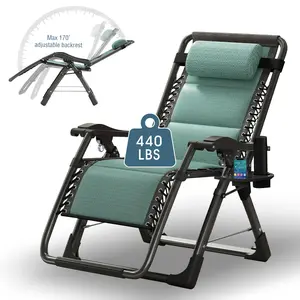 【Summervibes】Lilypelle Ice Silk Zero Gravity Chair, Folding Portable Padded Reclining Lounge Chair with Headrest, Side Table, Supports up to 440lbs Adjustable