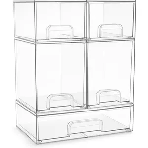 Acrylic Storage Containers 5 Pack Stackable Storage Bins Set for Bathroom Organization Clear Acrylic Drawer Organizers Makeup Case Pull-Out Drawers (7.6’’ and 4.4’’ Tall and 12.1’’ Wide)