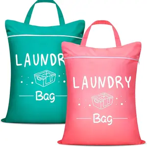 2 laundry bags with adjustable handles and zippers - durable polyester fiber, washable
