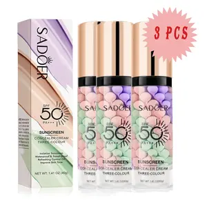3-in-1 Primer + Sunscreen SPF 50 | Color-Correcting, Oil-Control & Radiance Booster for Flawless Makeup Base (3-Piece Set)