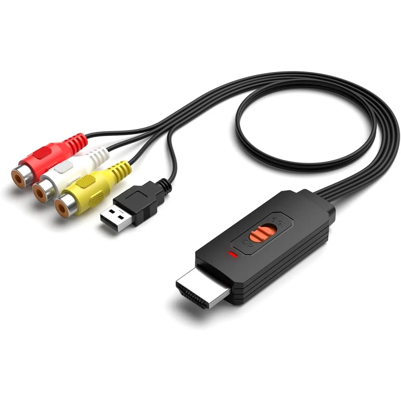 RCA to HDMI Converter, AV/Composite to HDMI Cabler Adapter Support 1080P,4:3/16:9 Switch Compatible with WII, PS2, PS3, N64