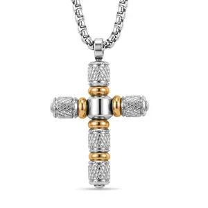 Cross Pendant Necklace in ION Plated Yellow Gold and Stainless Steel 22 Inches