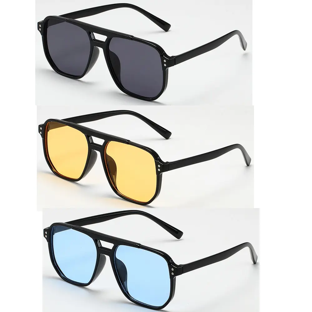 Women's & Men's 3-Pack Square Sunglasses, Retro Polygon Double Beam Frames, Vintage Fashion Eyewear for Square-Faced Men, Men's Sunglasses