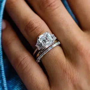 Maxine 5.0ct Asscher Cut 3PC Engagement Ring Set,5A Cubic Zirconia Bridal Ring Set,Women's Ring Jewelry,Wedding Ring Set for Daily,Travel,Proposal,Birthday,Anniversary