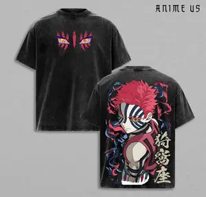 Infinity Castle x Akaza Upper Rank 3 Graphic Tee, Vintage Washed Oversized Shirt, Manga Villain Demon Slayer Cotton T-Shirt