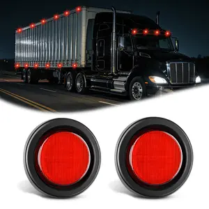 Nilight 2.5Inch Round Marker Light 2PCS Red 13LED Marker Clearance Light Flush Mount With Plug Grommet Pigtail Hardwired DOT Compliant For 12V Truck Trailer Tractor Buses Vans Boat