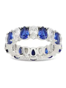Sterling Silver Pear Cut Sapphire CZ Celebration Band Ring
