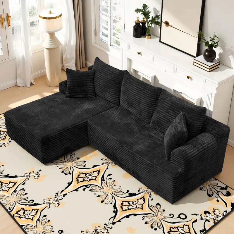 95" L-Shaped Modular Corduroy Cloud Sofa Oversize L-Shape Sofa Set Modular Cloud Sectional Couch No Assembly Required Sofa Living room furniture bedroom lounge studio microfiber