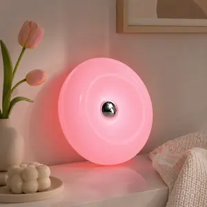 Donut Table Lamp Three colors pink orange and white Creative Orange Donut Atmosphere Lamps with Plastic Shade,Retro-Modern Table Light,3-Color Dimmable Nightstand Lamp for Bedroom and Desk, Aesthetic Home Decor & Gifts & Valentines Day Gifts