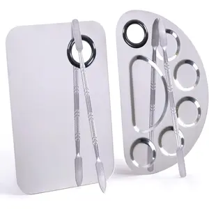 Makeup Palette, Makeup Mixing Palette, Stainless Steel Metal Foundation Palette with Spatula Artist Tool for Mixing Foundation Nail-Art, Cosmetic Mixing Makeup Palette, Makeup Plate, 6×4"/Silver/2pcs