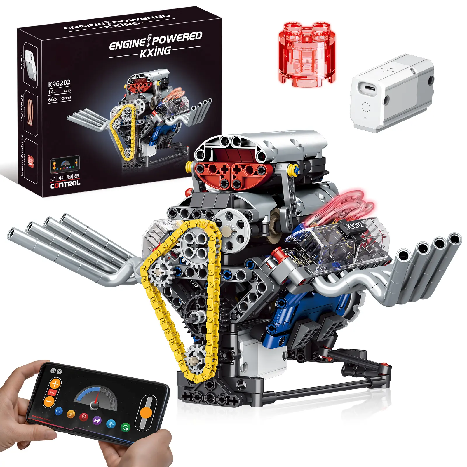 V8 Engine Model Kit That Works, APP Controlled Mini V8 Engine Building Block Set for Adults, Physical Science Experiment Toy with Rechargeable Motor, STEM Project for Kids & Teens (665 PCS)