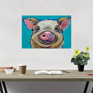 1count, Cute Pig Painting on Aluminum Tin Sign (8x12 inches/20x30cm), Vintage Style Art, Weatherproof and Waterproof, Pre-Drilled for Easy Hanging, Ideal for Home, Kitchen, Garden, Bar, Cafe & Garage Wall Decor