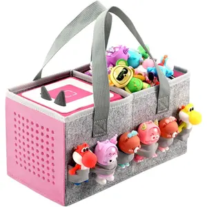 Carrying Case for Toniebox Starter Set and Tonies Figurines, Stuffed Animal Storage, Travel Felt Cloth Musical Toy Folding Bag for Toniebox 2 & Accessories (Pink)