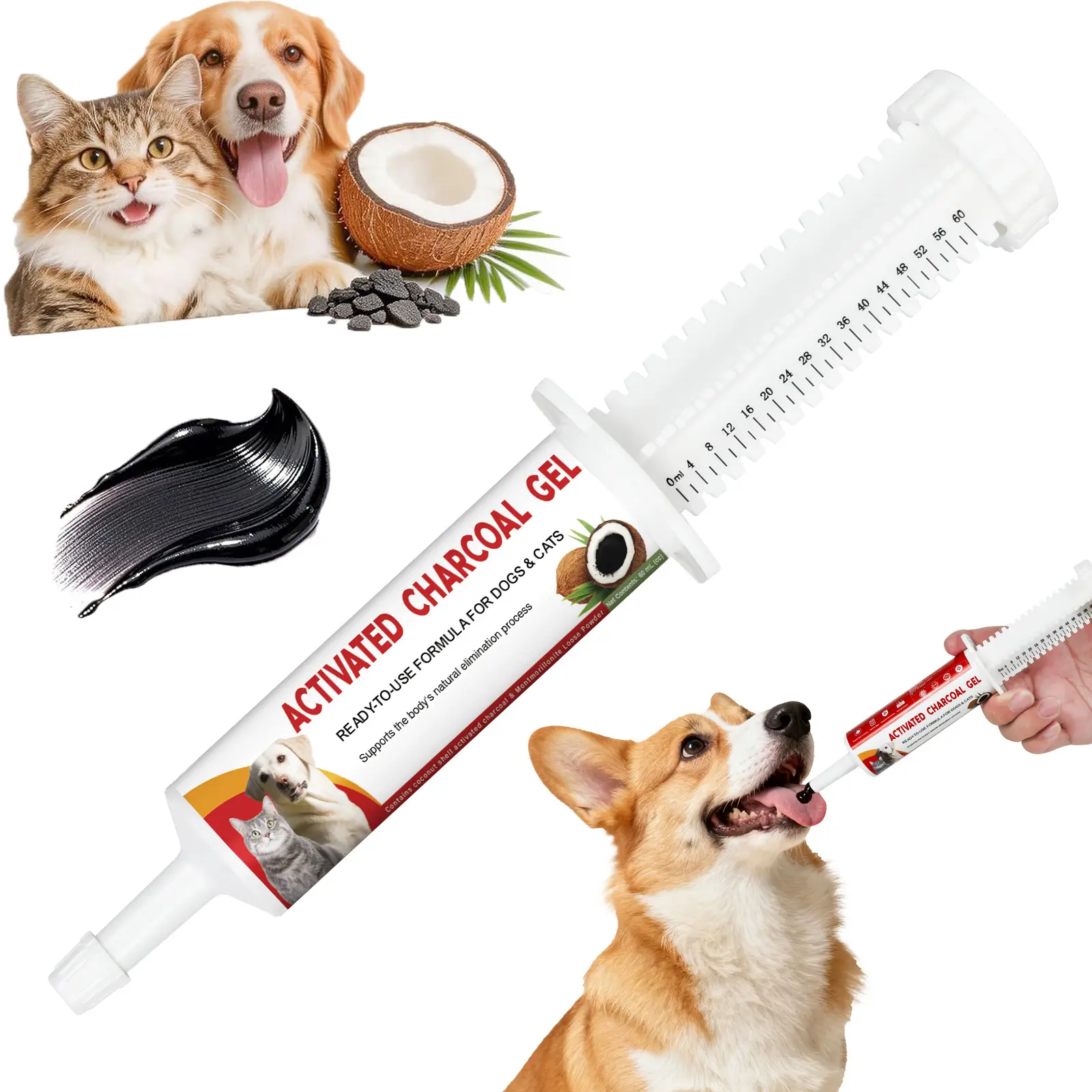 Activated Charcoal for Dogs & Cats (60 mL) | Emergency Pet First Aid for Accidental Ingestion & Digestive Support | Simple to Dose, Ready-to-Use | Coconut Flavored