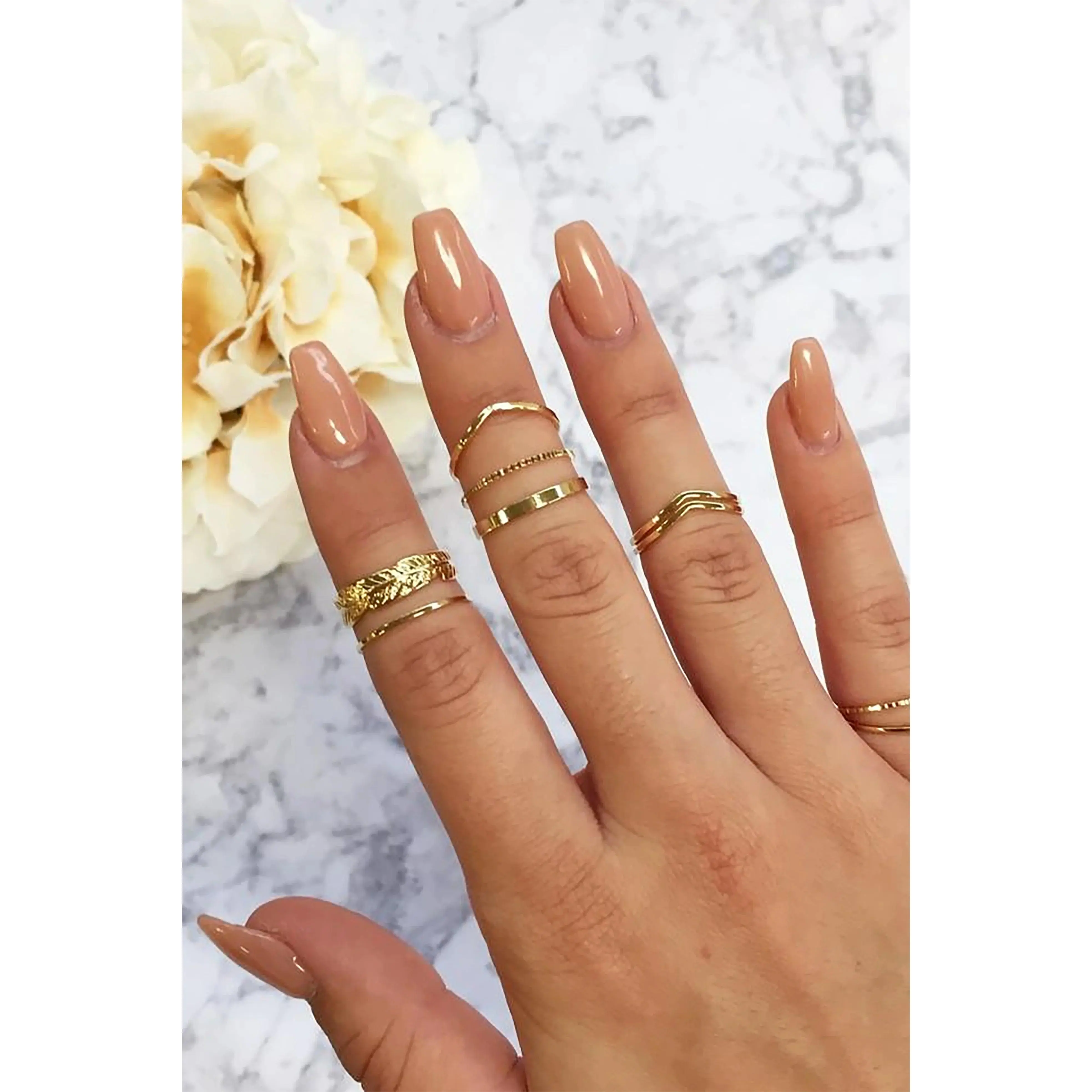 Tea Leaf Ring Set - Gold