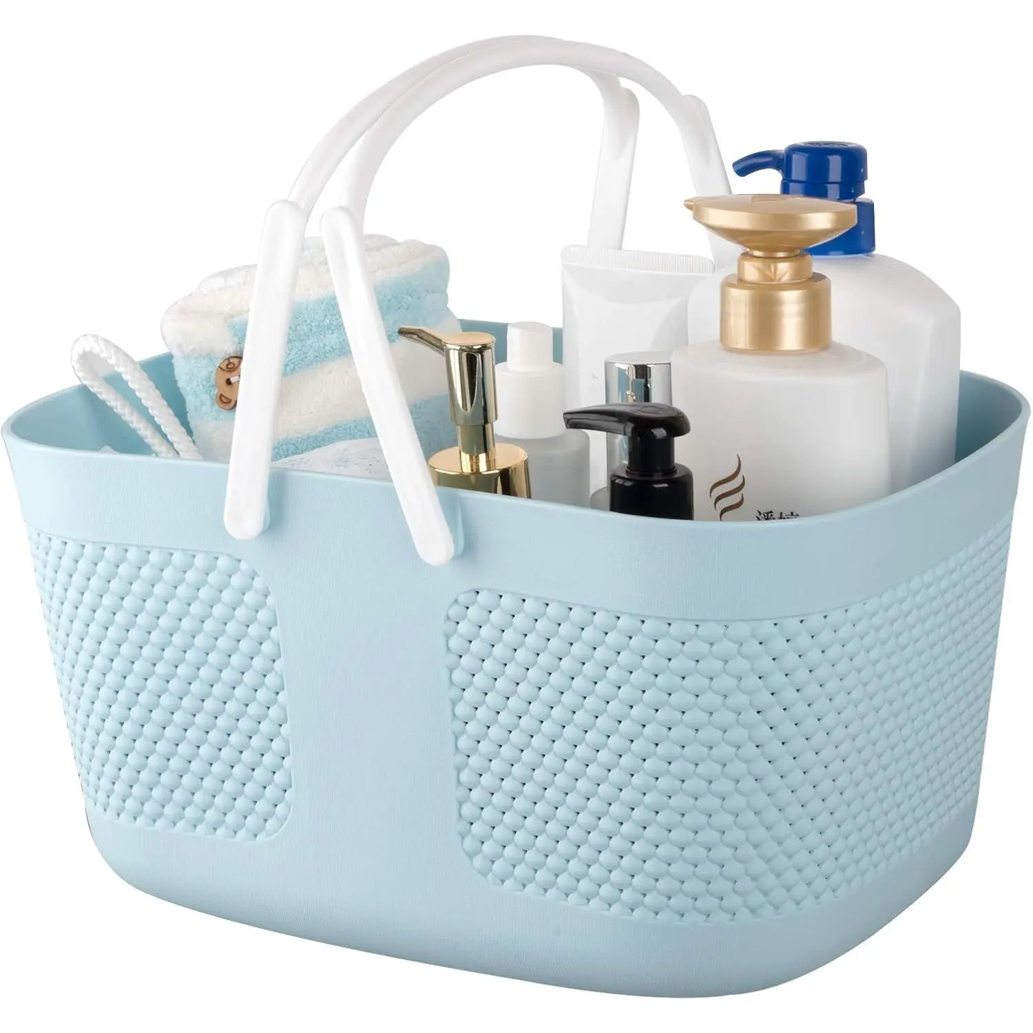 Durable Thick Plastic Shower Basket Organizer - Portable, Large-Capacity Home Storage Basket with Handle, Drainage Function, Suitable for Bathrooms, Kitchen, Gym