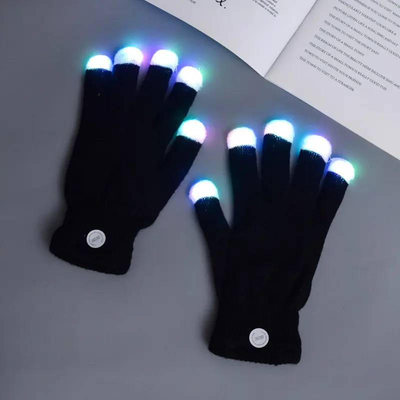 Rainbow Flashing Fingertip Gloves, Light-Up Party Accessory for Kids & Adults, Fun for Raves, Festivals & Halloween, Led Lights, Cordless, Holiday, Rave Fun, One Pair