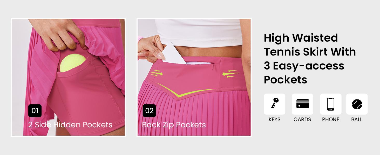 PINSPARK Pleated Tennis Skirt for Women High Waisted Athletic Skirts with Shorts Pockets Golf Workout Pickleball Skort Skirts Springtok