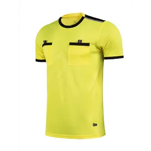 Men's Breathable Polyester Sports Referee Jersey - Moisture-Wicking Athletic Shirt with Geometric Pattern & Chest Pocket, Four-Season Slim Fit Crew Neck Top for Soccer, Tennis, Golf, Volleyball, Cycling, Workouts & Casual Wear, Sports Jerse