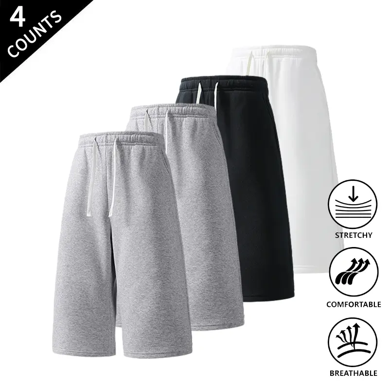 4-Pack Summer Vibes Men’s Street Style 7-Inch Long Sweat Shorts, Loose Fit, Elastic Waist, Casual Jogger Shorts