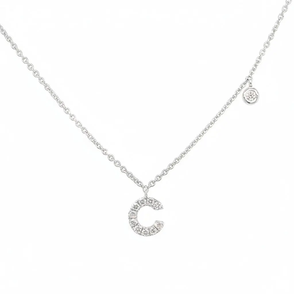 Diamond Initial “C” Necklace – 18k White Gold