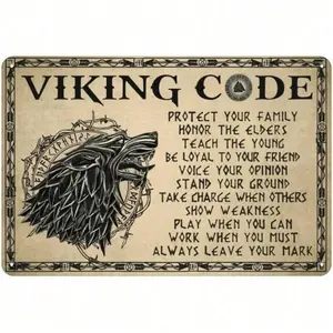 Viking Metal Wall Sign - Norse Home Bar Decor & Man Cave Art, Vintage Rustic Viking Code Tin Sign, Decorative Plaque, Vintage Plaque Decoration, Unique Viking Gifts for Men