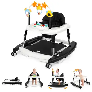 5-in-1 Baby Walker for 6-18 Months Infants, Foldable & Adjustable Activity Walker with Bouncer, Music, Feeding Tray & Removable Footrest for Boys & Girls