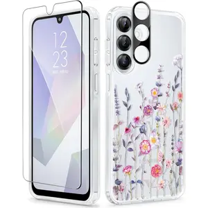 X-PCS12   for Samsung Galaxy A16 5G Case, [Screen & Camera Lens Protector] [Military-Grade Protective] Women Clear Floral Not Yellowing Shockproof Bumper Phone Case for Galaxy A16, Floratopia/Colorful