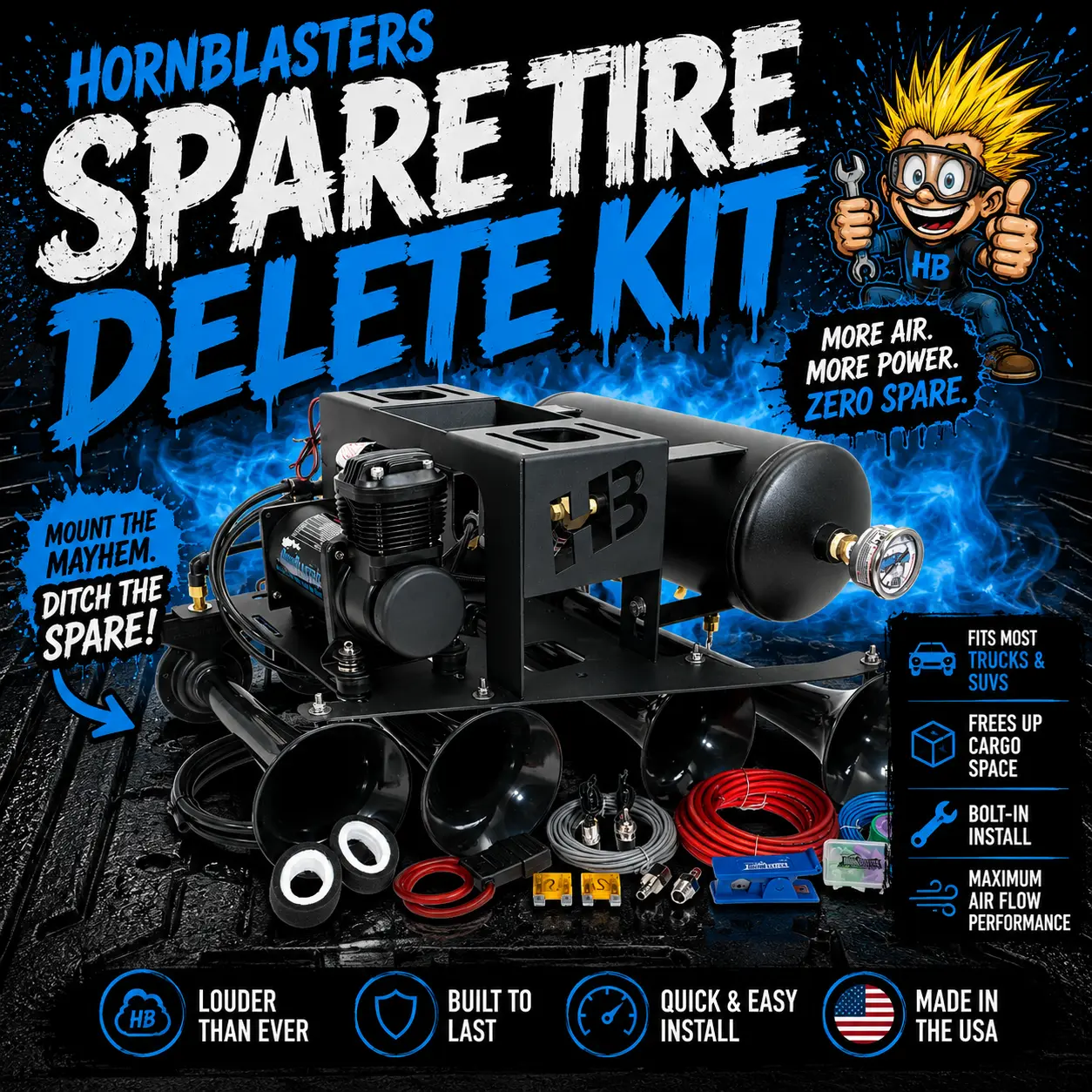 Conductor's Special 232 Spare Tire Delete Train Horn Kit | 2-Gallon 150 PSI | 12-Volt | Perfect for Trucks & SUVs Conductor's Special 232 Spare Tire Delete Train Horn Kit | 2-Gallon 150 PSI | 12-Volt | Perfect for Trucks & SUVs